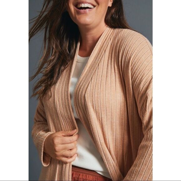 NEW Anthropologie Eri + Ali Montana Bronze Ribbed Open Front Cardigan Medium - Picture 2 of 5